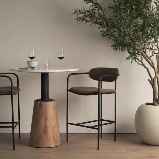Parker Leather Counter Stool by Mercana in brown. Made from metal in a unique style.