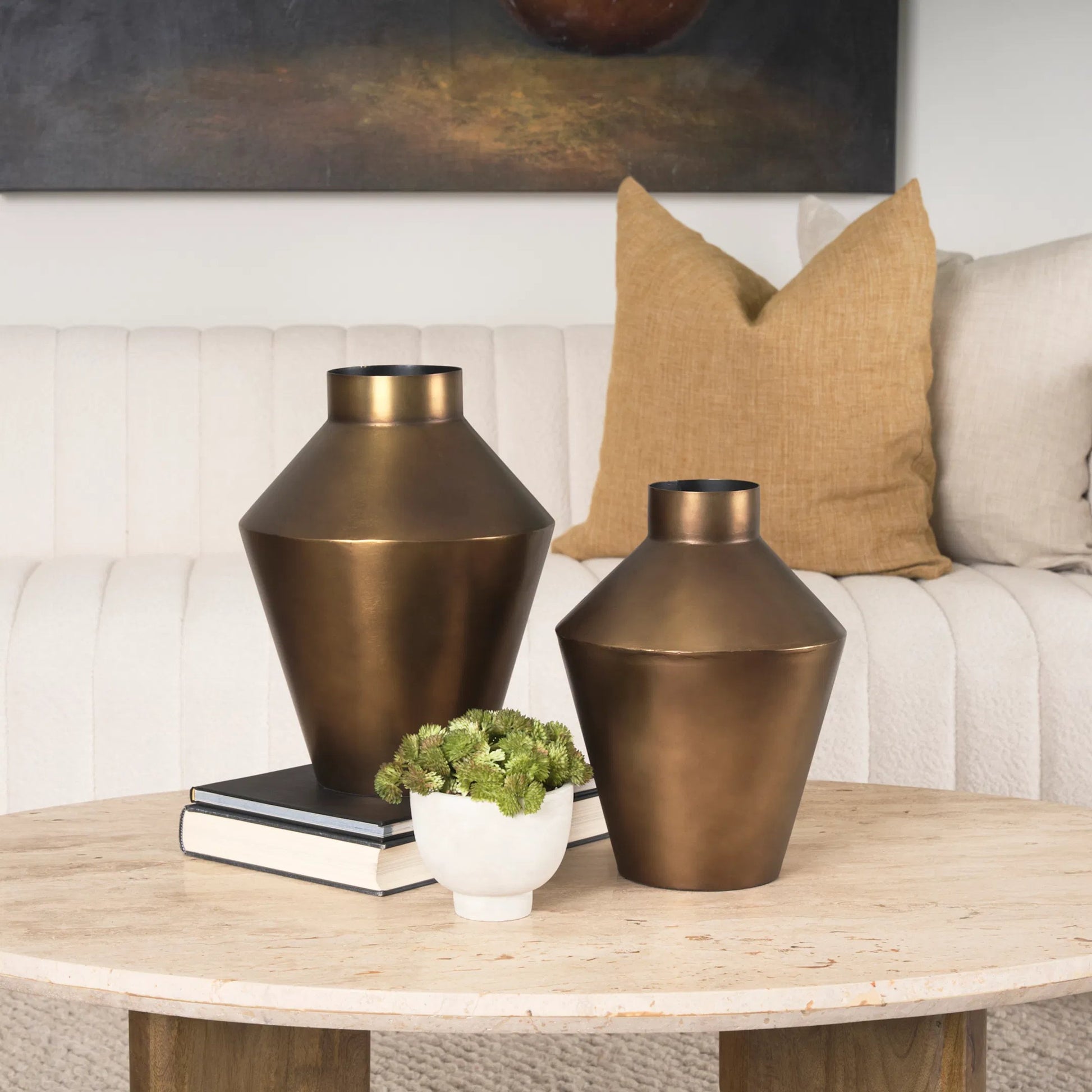 Perrin Brushed Decorative Vase by Mercana in gold. Made from metal in a modern style.