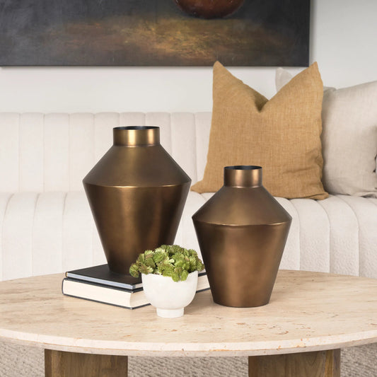 Perrin Brushed Metal Decorative Vase by Mercana in gold. Made from fabric in a modern style.