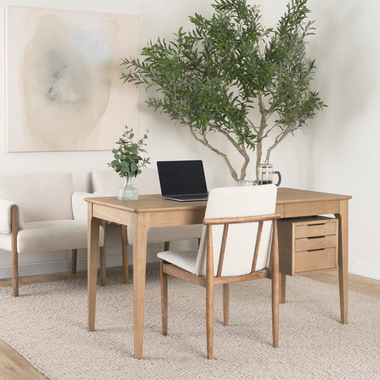 Cavett Dining Chair (Set of 2) by Mercana in cream boucle, light brown. Made from fabric in a unique style.