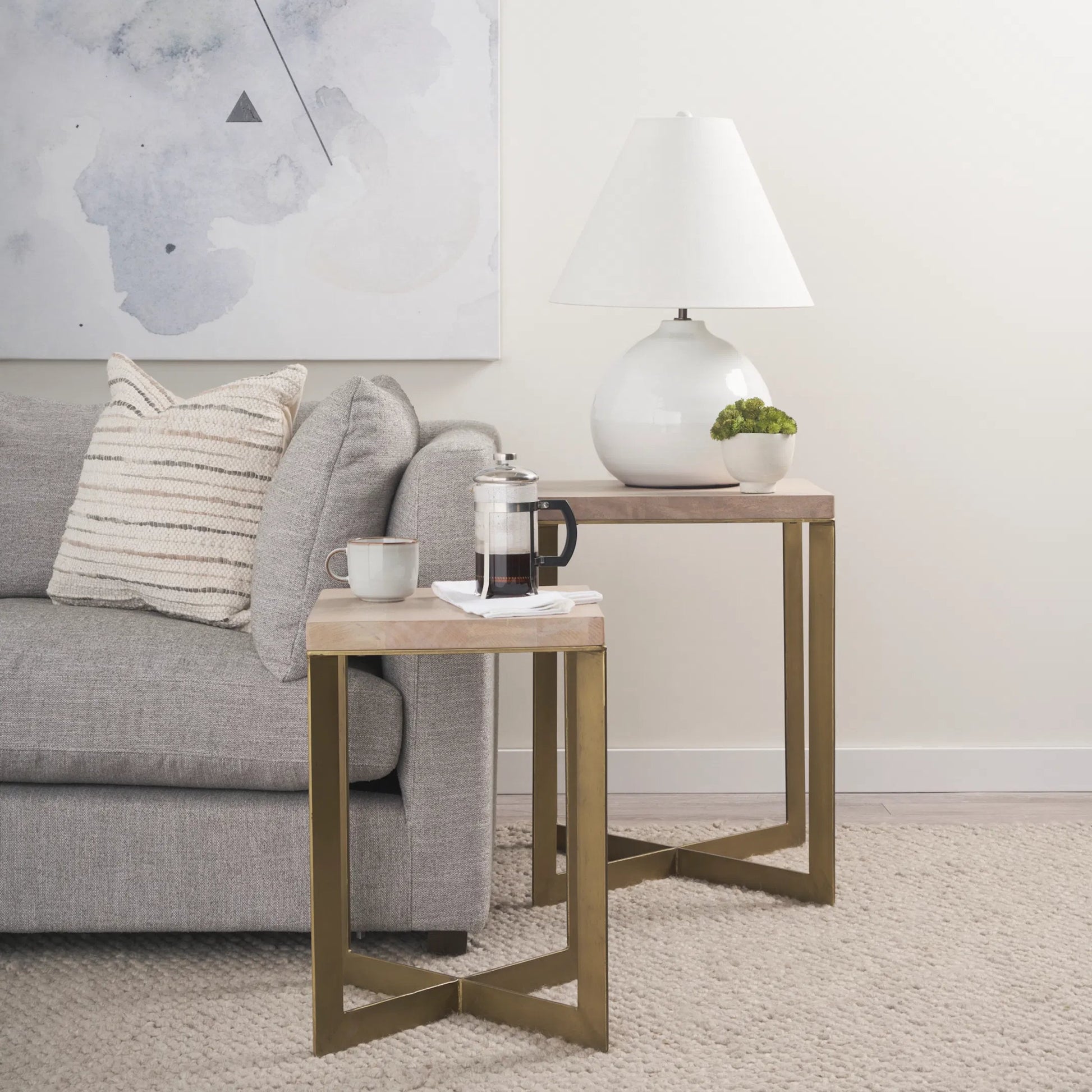 Faye End/Side Table by Mercana. Made from metal, wood in a transitional style.