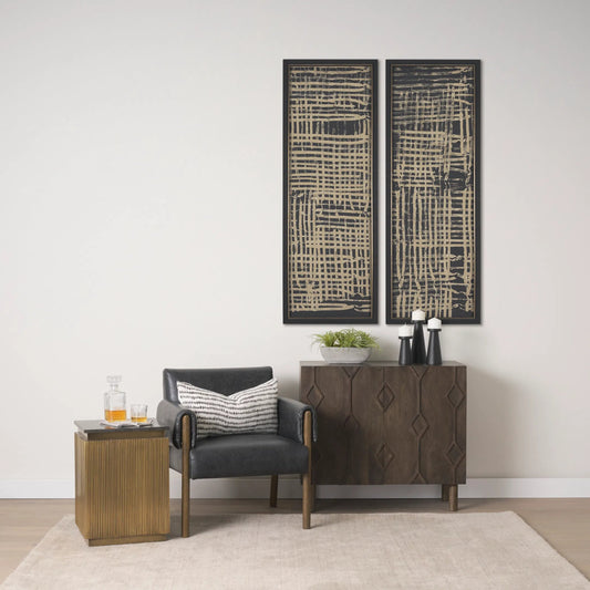 Satima Square Accent Table by Mercana in black, gold. Made from metal in a unique style.