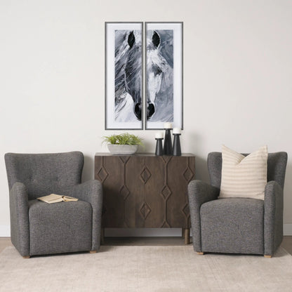 Dunstan Accent Chair by Mercana in gray. Made from fabric in a transitional style.