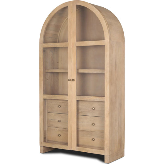 Suri Curio Cabinet by Mercana in light brown. Made from solid wood in a transitional style.