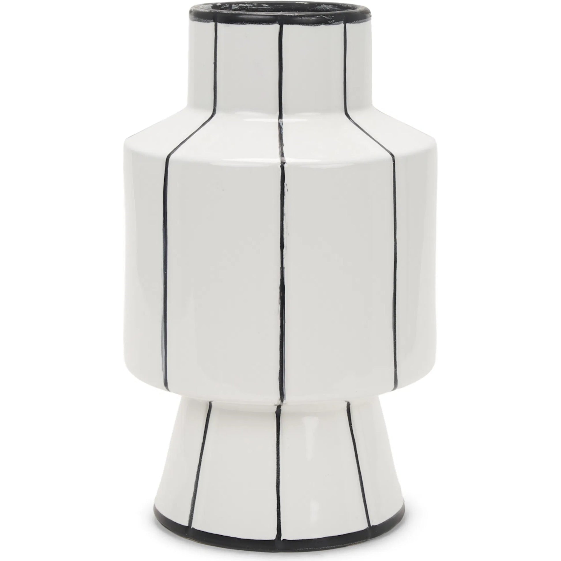 Dinah Black Stripes Vase by Mercana in black, white. Made from ceramic in a modern style.