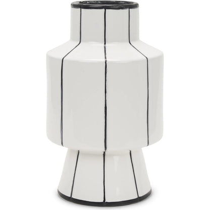 Dinah Black Stripes Vase by Mercana in black, white. Made from ceramic in a modern style.