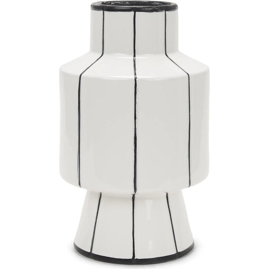 Dinah Black Stripes Vase by Mercana in black, white. Made from ceramic in a unique style.