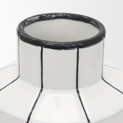 Dinah Black Stripes Vase by Mercana in black, white. Made from ceramic in a modern style.