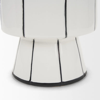 Dinah Black Stripes Vase by Mercana in black, white. Made from ceramic in a modern style.