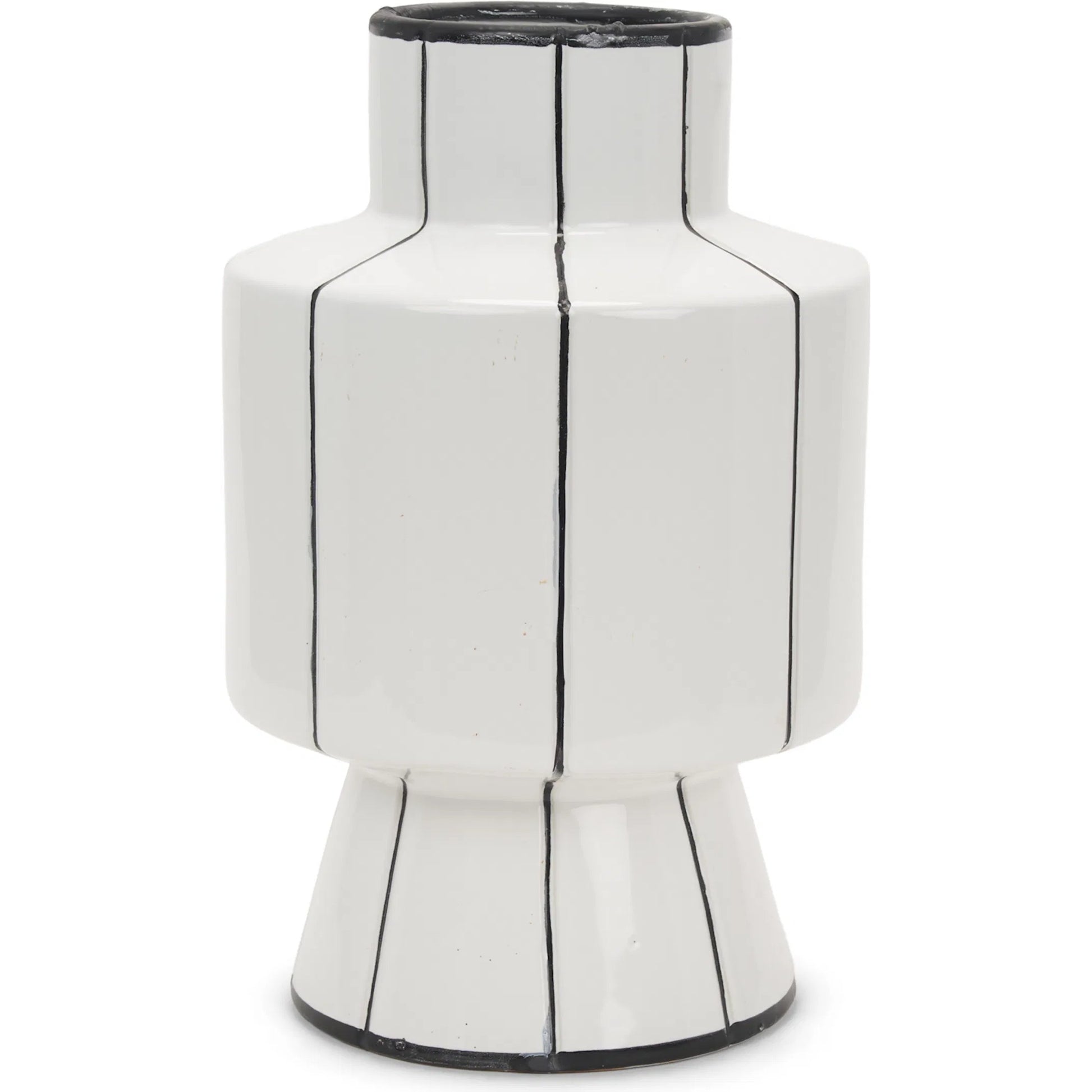 Dinah Black Stripes Vase by Mercana in black, white. Made from ceramic in a modern style.