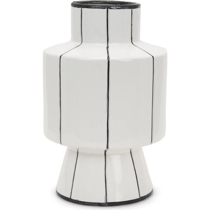 Dinah Black Stripes Vase by Mercana in black, white. Made from ceramic in a modern style.
