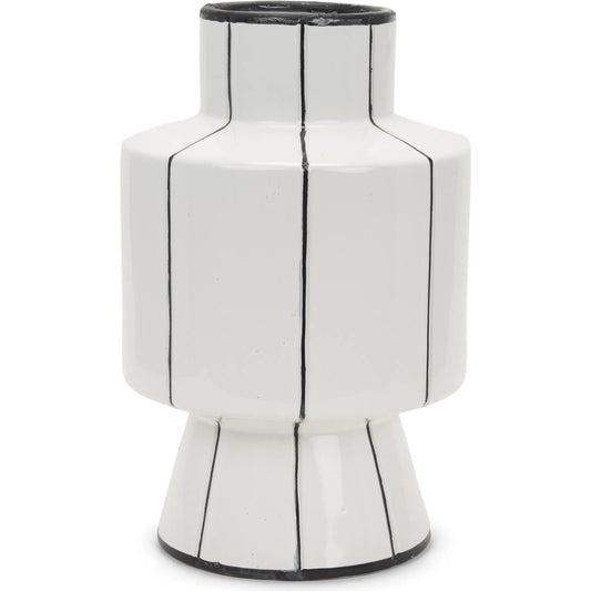 Dinah Black Stripes Vase by Mercana in black, white. Made from ceramic in a unique style.