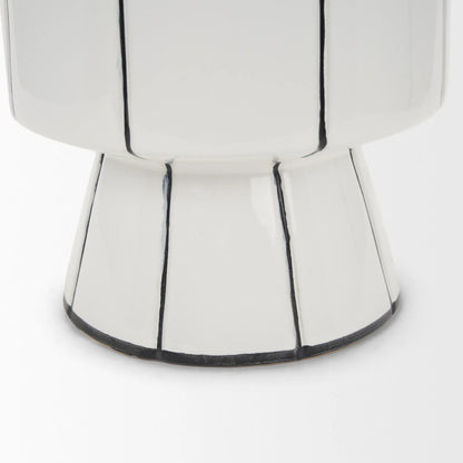 Dinah Black Stripes Vase by Mercana in black, white. Made from ceramic in a modern style.