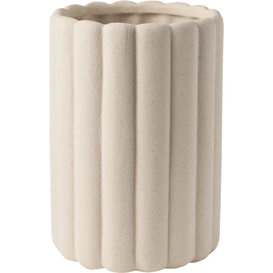 Mira Textured Fluted Vase by Mercana in beige. Made from ceramic in a transitional style.