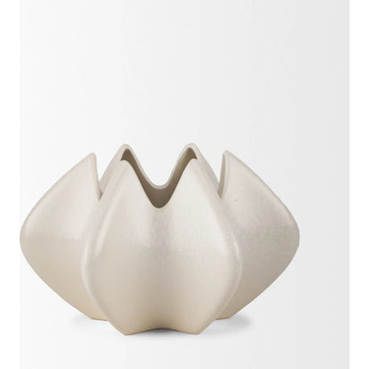 Ulrich Sculptural Vase by Mercana in cream. Made from ceramic in a modern style.