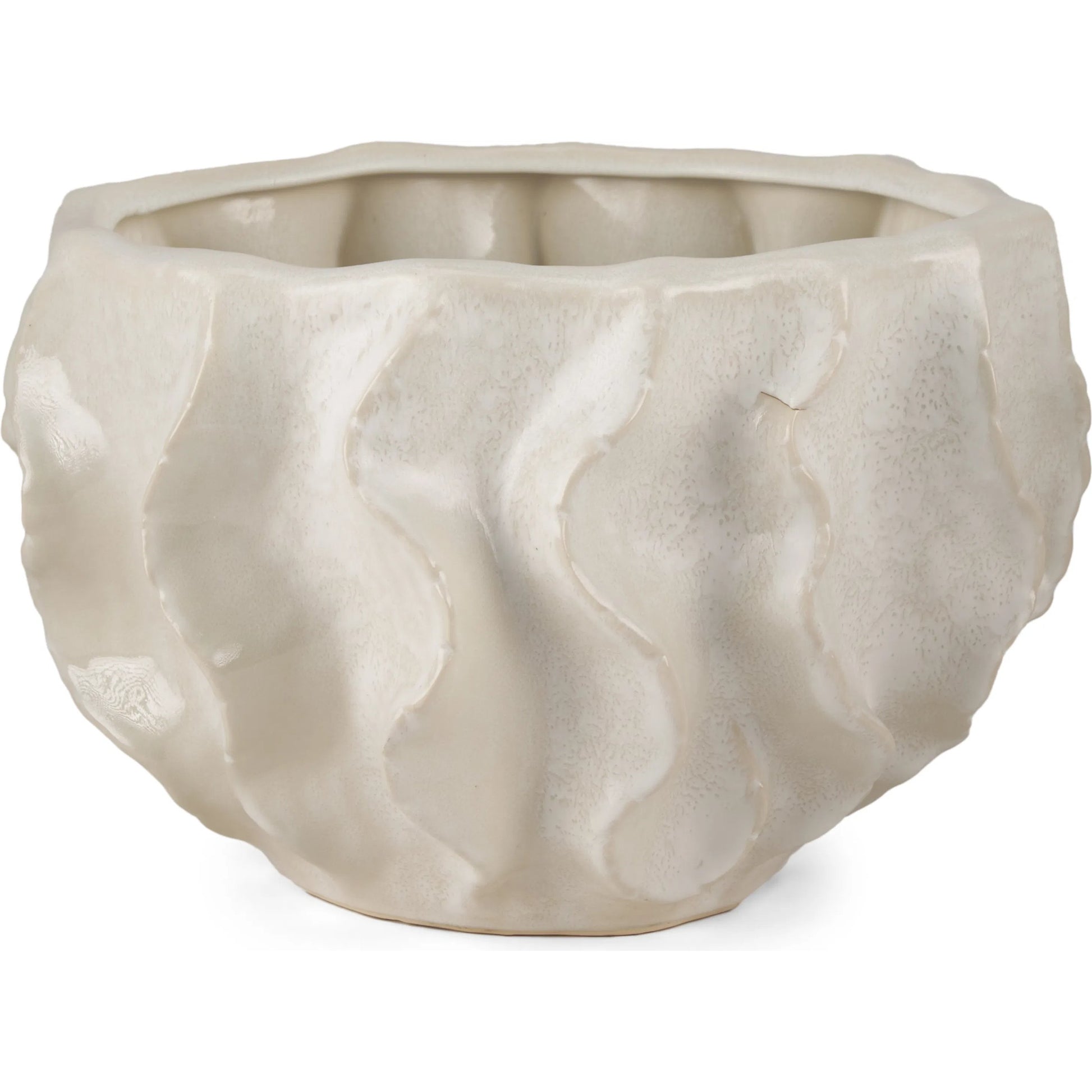 Vahn Sculptural Bowl by Mercana in cream. Made from ceramic in a rustic style.