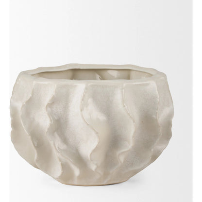 Vahn Sculptural Bowl by Mercana in cream. Made from ceramic in a rustic style.
