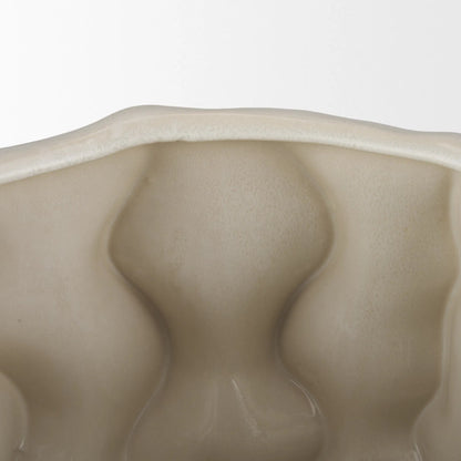 Vahn Sculptural Bowl by Mercana in cream. Made from ceramic in a rustic style.