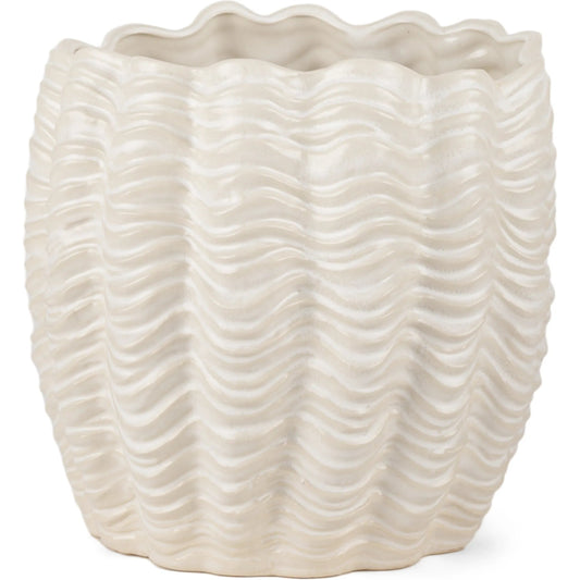 Velia Seashell Sculptural Vase by Mercana in cream. Made from ceramic in a unique style.