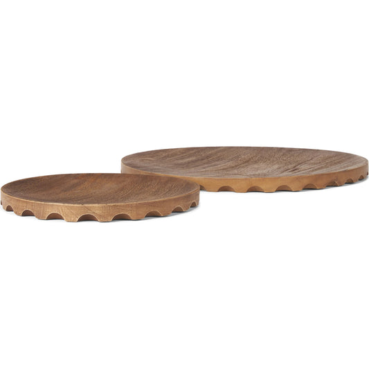 Waverly Round Scalloped Edged Trays by Mercana in brown. Made from solid wood in a unique style.