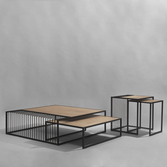 Miles Nesting End Tables by Mercana in black. Made from metal in a unique style.