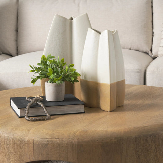 Vania Vase by Mercana in cream, tan. Made from ceramic in a unique style.