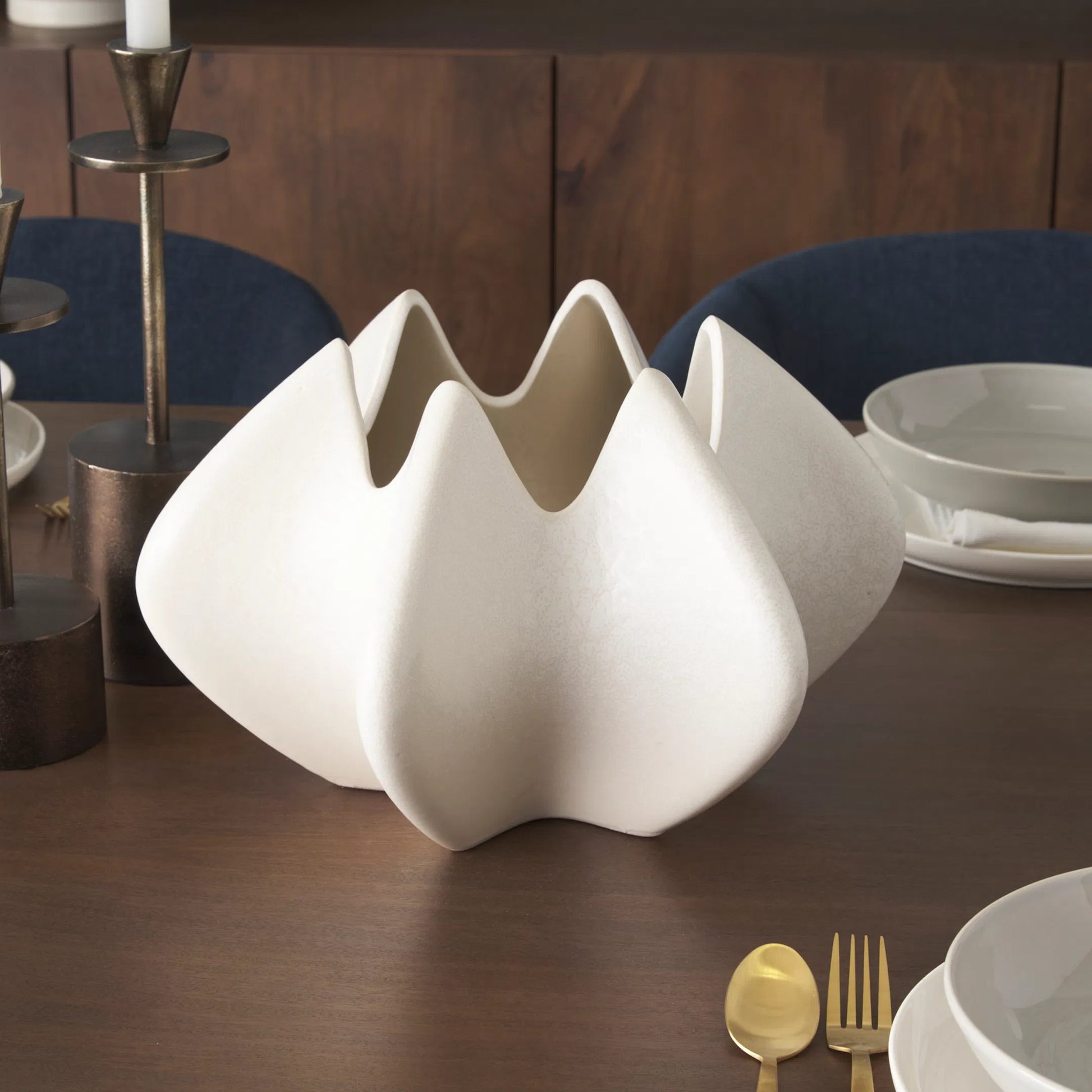 Ulrich Sculptural Vase by Mercana in cream. Made from ceramic in a modern style.
