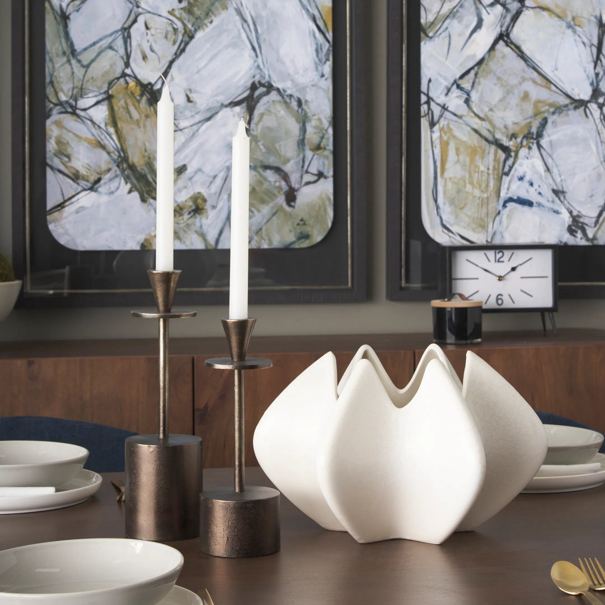 Ulrich Sculptural Vase by Mercana in cream. Made from ceramic in a modern style.