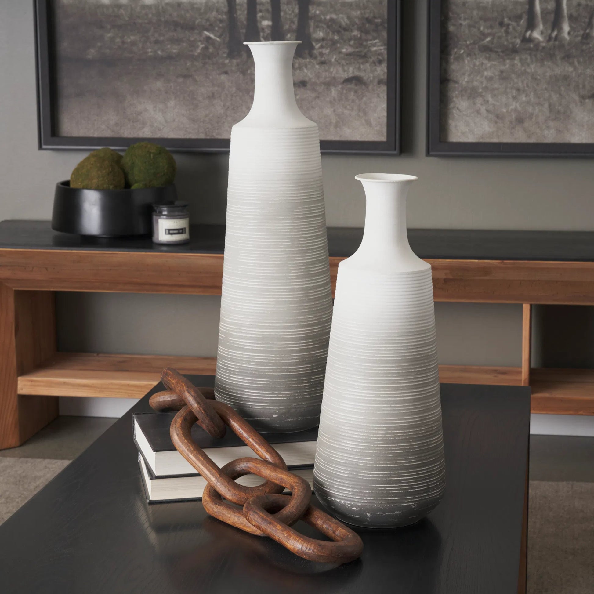 Toru Vase by Mercana in gray, white. Made from metal in a modern style.