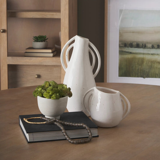 Urvi Asymmetrical Vase by Mercana in white. Made from ceramic in a rustic style.