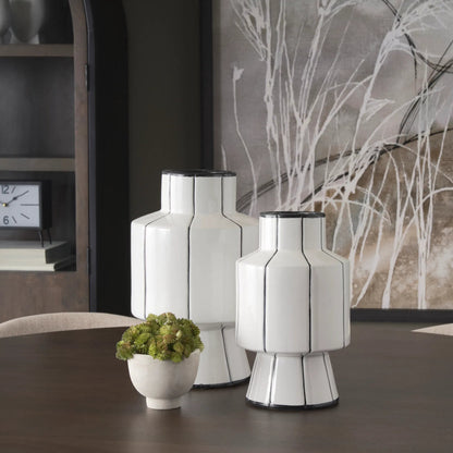 Dinah Black Stripes Vase by Mercana in black, white. Made from ceramic in a modern style.