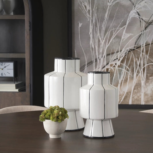 Dinah Black Stripes Vase by Mercana in black, white. Made from ceramic in a unique style.