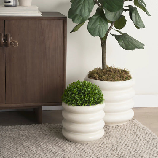 Twyla Glazed Floor Vase by Mercana in cream. Made from ceramic in a modern style.
