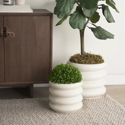 Twyla Glazed Floor Vase by Mercana in cream. Made from ceramic in a modern style.