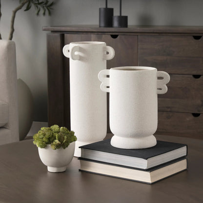 Dylan Textured Vase by Mercana in white. Made from ceramic in a modern style.