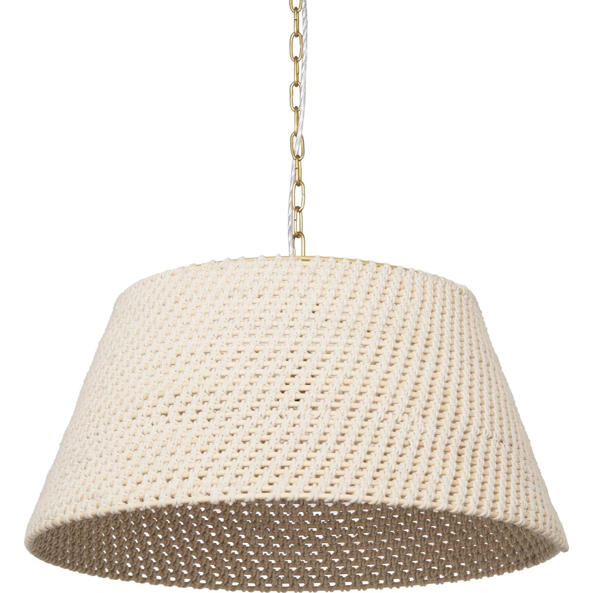 Tosha 1-Light Tapered Cotton Rope Drum Pendant by Mercana in cream. Made from rope in a rustic style.