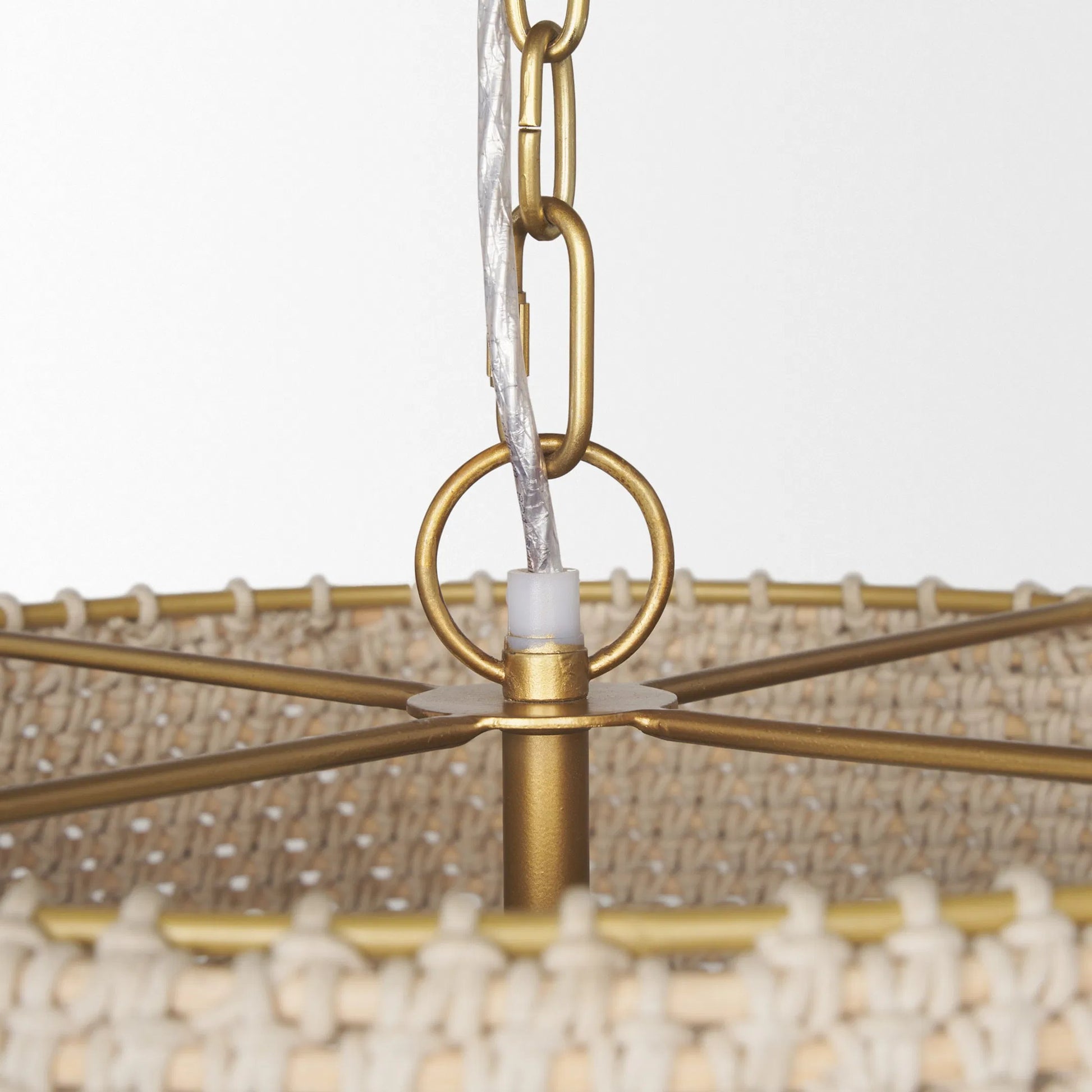 Tosha 1-Light Tapered Cotton Rope Drum Pendant by Mercana in cream. Made from rope in a rustic style.
