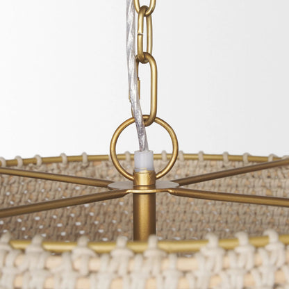 Tosha 1-Light Tapered Cotton Rope Drum Pendant by Mercana in cream. Made from rope in a rustic style.