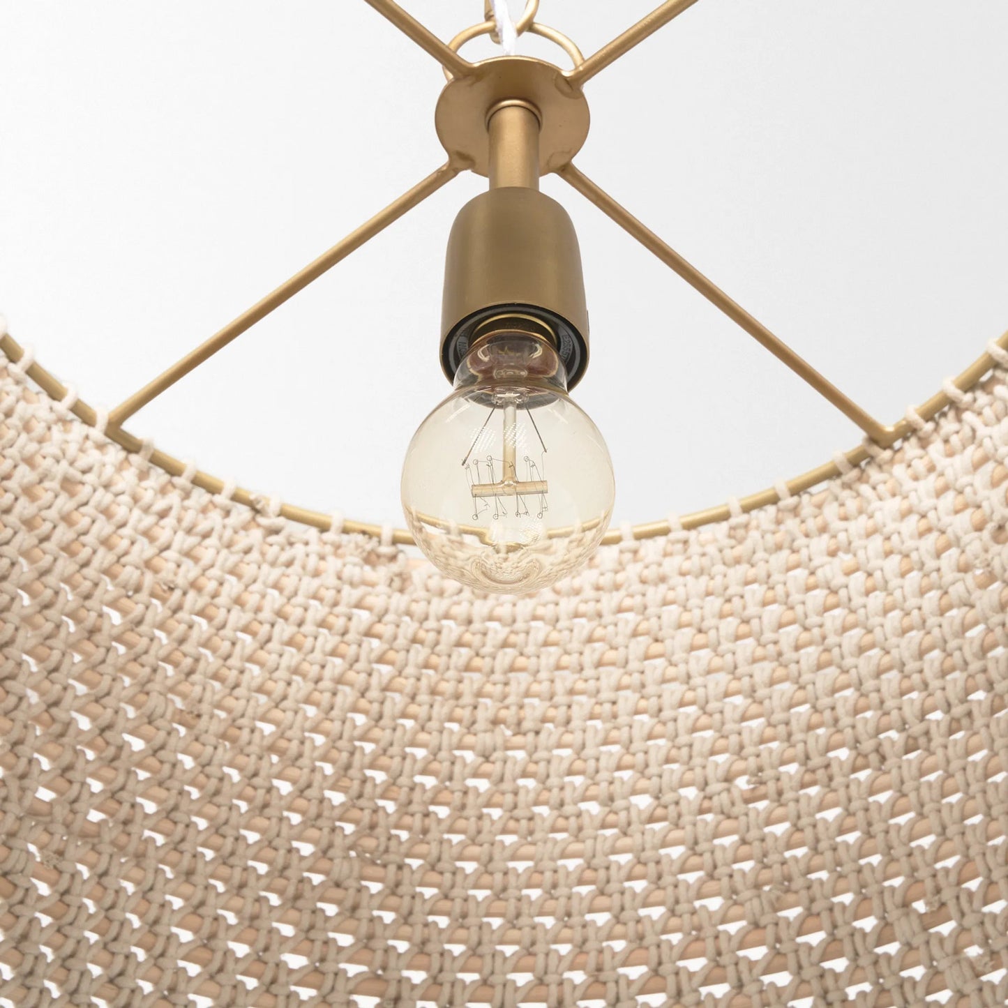 004 SI-2370580 | Closeup | Tosha 1-Light Tapered Cotton Rope Drum Pendant by Mercana in cream. Made from rope in a rustic style.