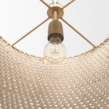 Tosha 1-Light Tapered Cotton Rope Drum Pendant by Mercana in cream. Made from rope in a rustic style.