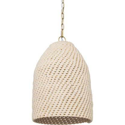 Tosha 1-Light Cotton Rope Bell Pendant by Mercana in cream. Made from rope in a rustic style.