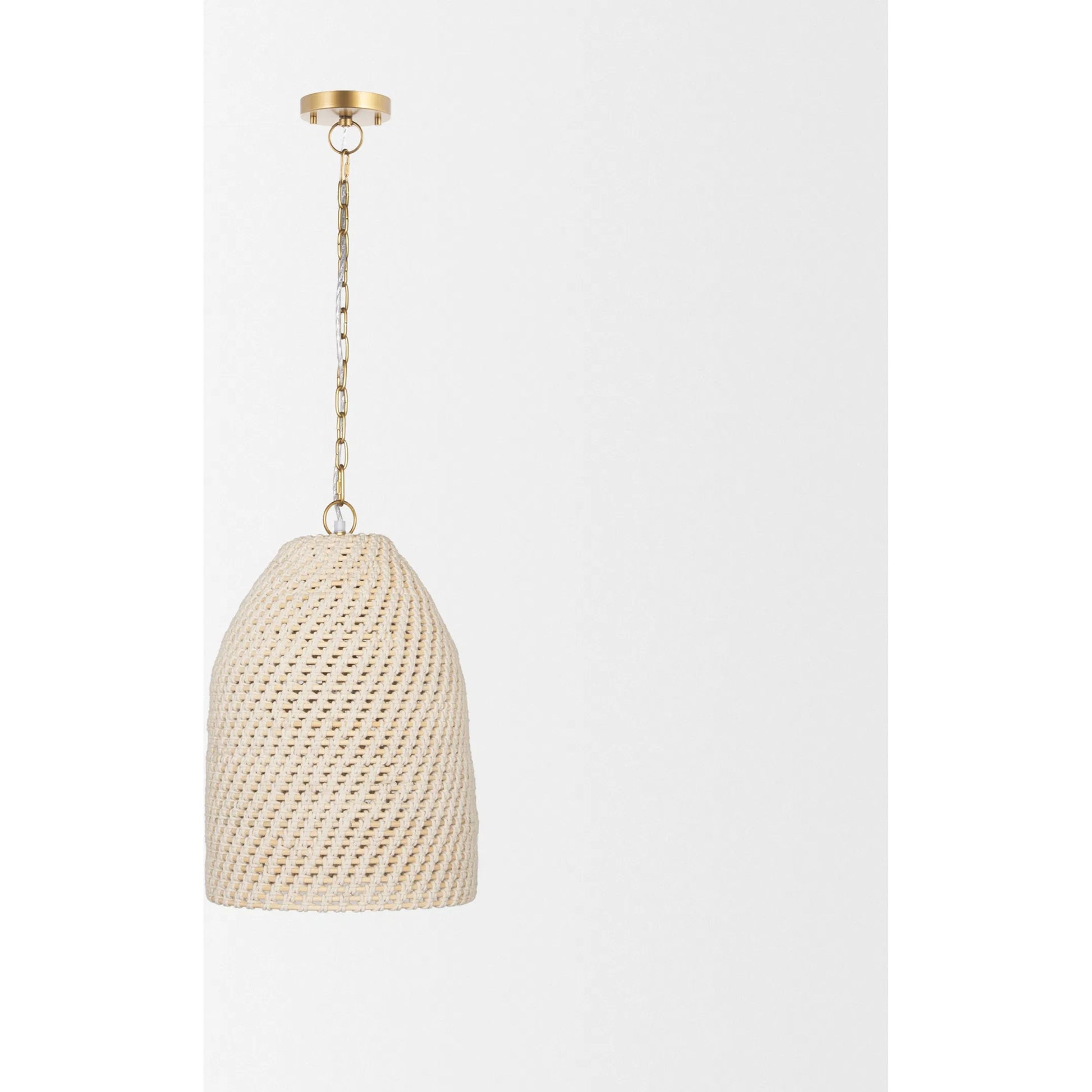 Tosha 1-Light Cotton Rope Bell Pendant by Mercana in cream. Made from rope in a rustic style.