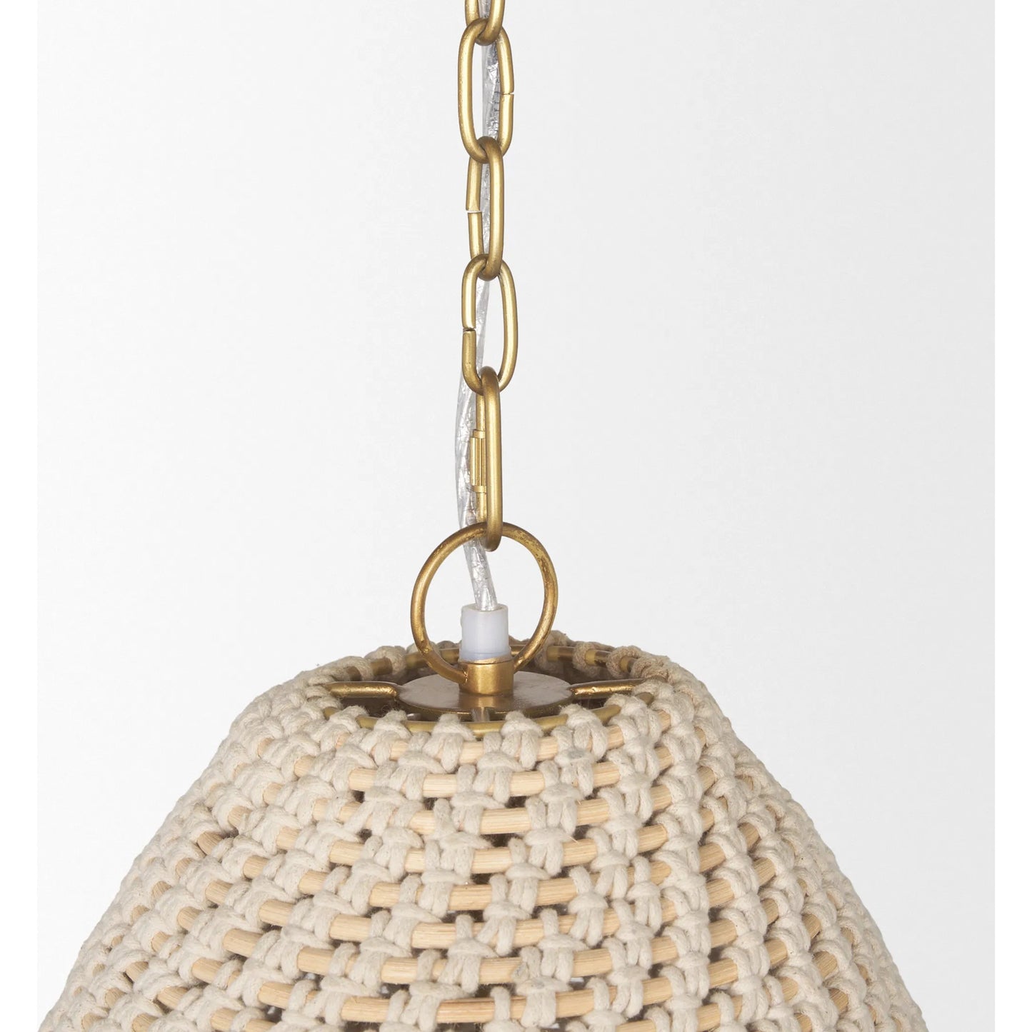 002 SI-2370581 | Closeup | Tosha 1-Light Cotton Rope Bell Pendant by Mercana in cream. Made from rope in a rustic style.
