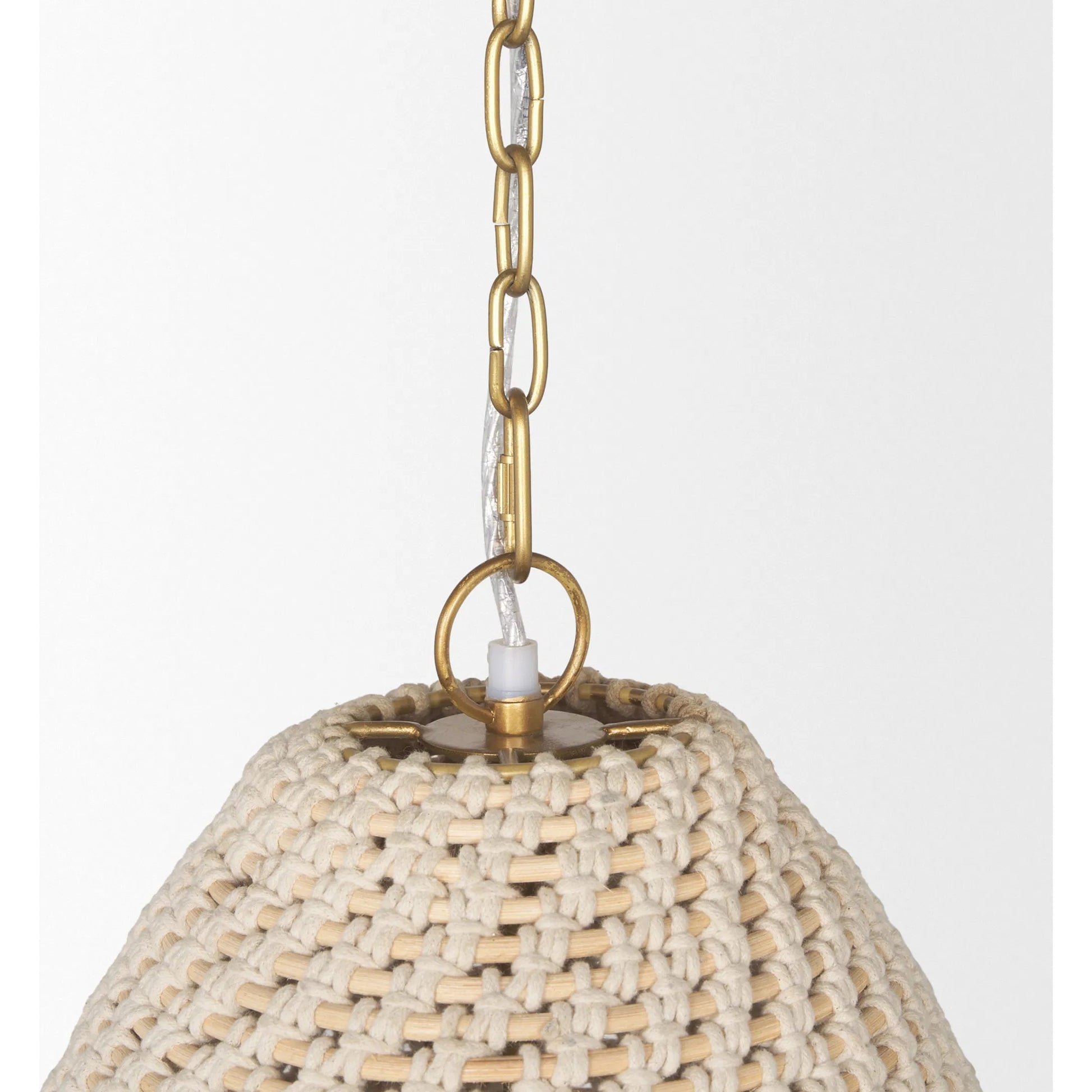 Tosha 1-Light Cotton Rope Bell Pendant by Mercana in cream. Made from rope in a rustic style.