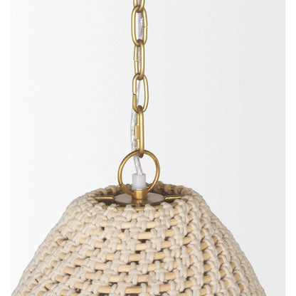 Tosha 1-Light Cotton Rope Bell Pendant by Mercana in cream. Made from rope in a rustic style.