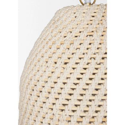 Tosha 1-Light Cotton Rope Bell Pendant by Mercana in cream. Made from rope in a rustic style.