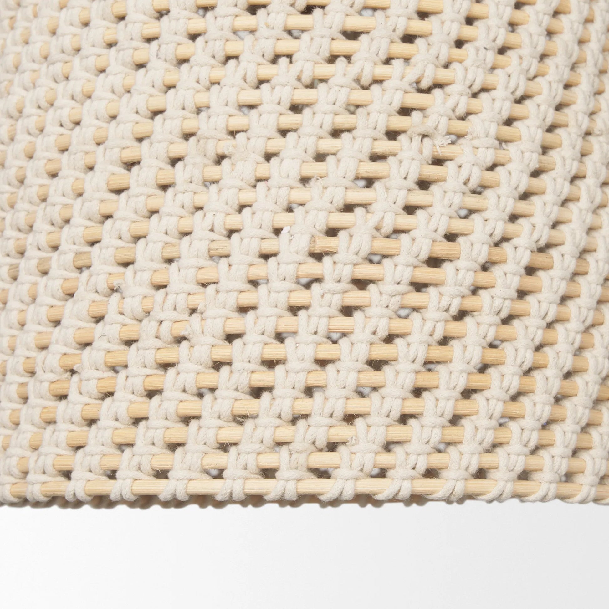 Tosha 1-Light Cotton Rope Bell Pendant by Mercana in cream. Made from rope in a rustic style.