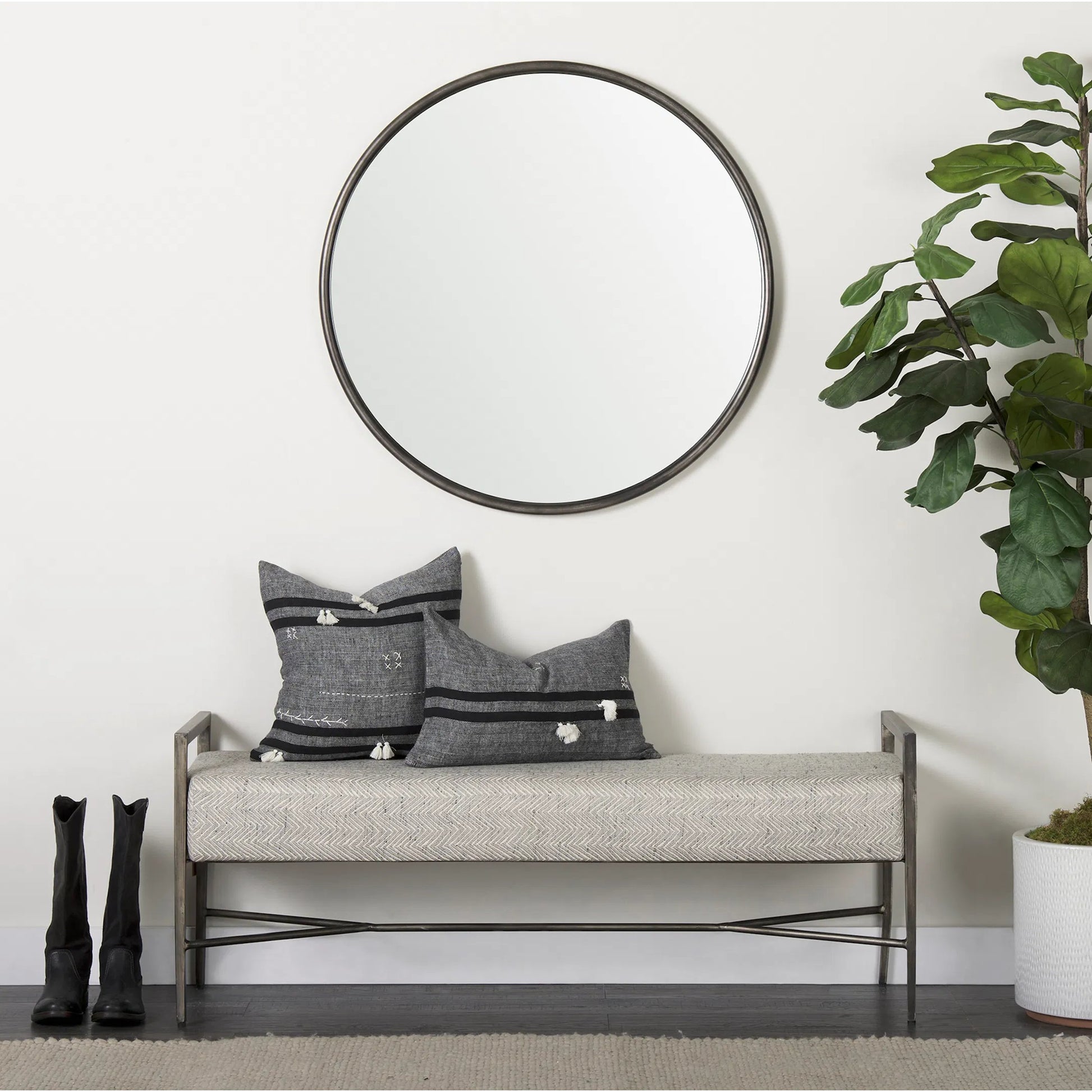 Charlotte Bench by Mercana in gray. Made from metal in a unique style.