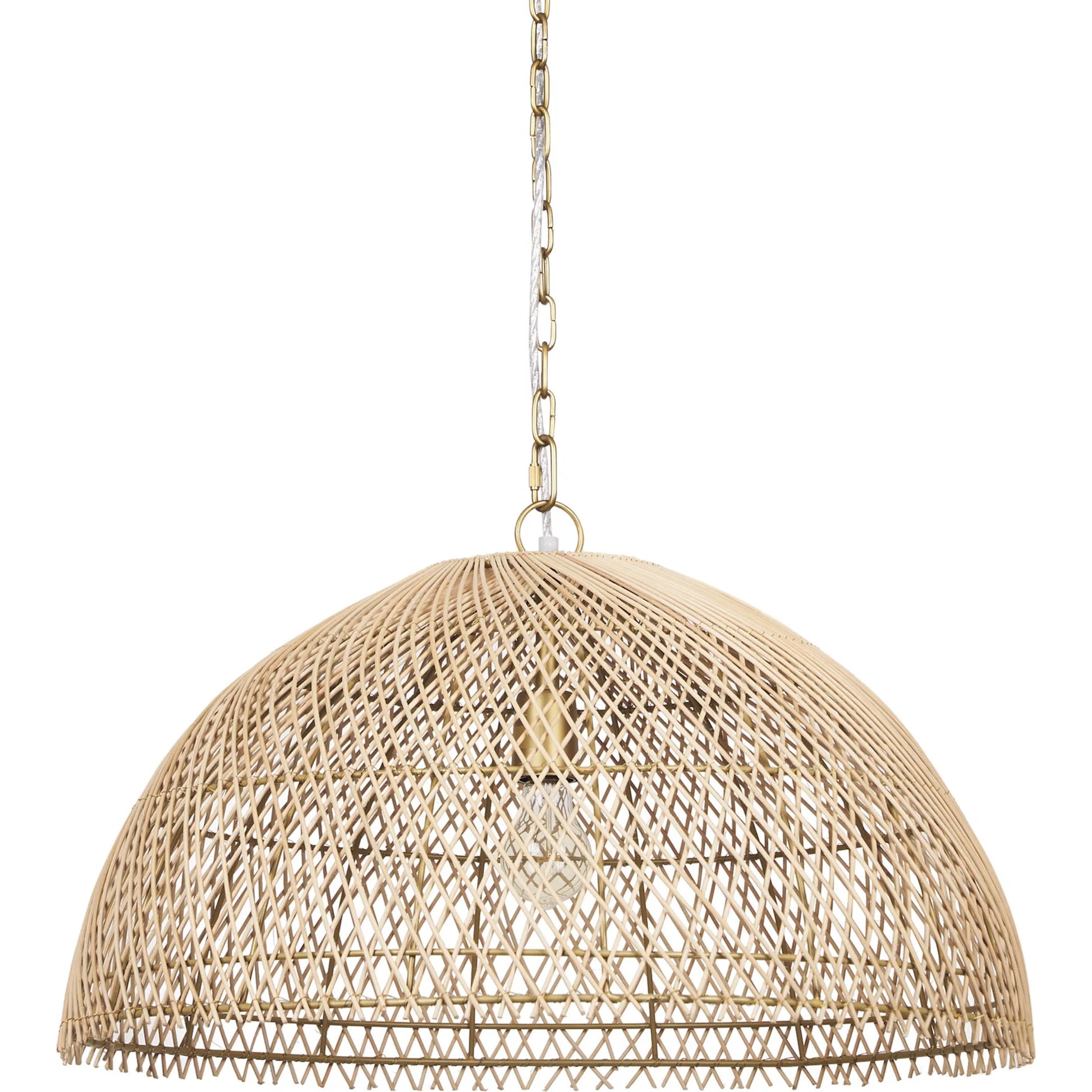 Thad 1-Light Natural Woven Rattan Dome Pendant by Mercana in natural. Made from rope in a rustic style.