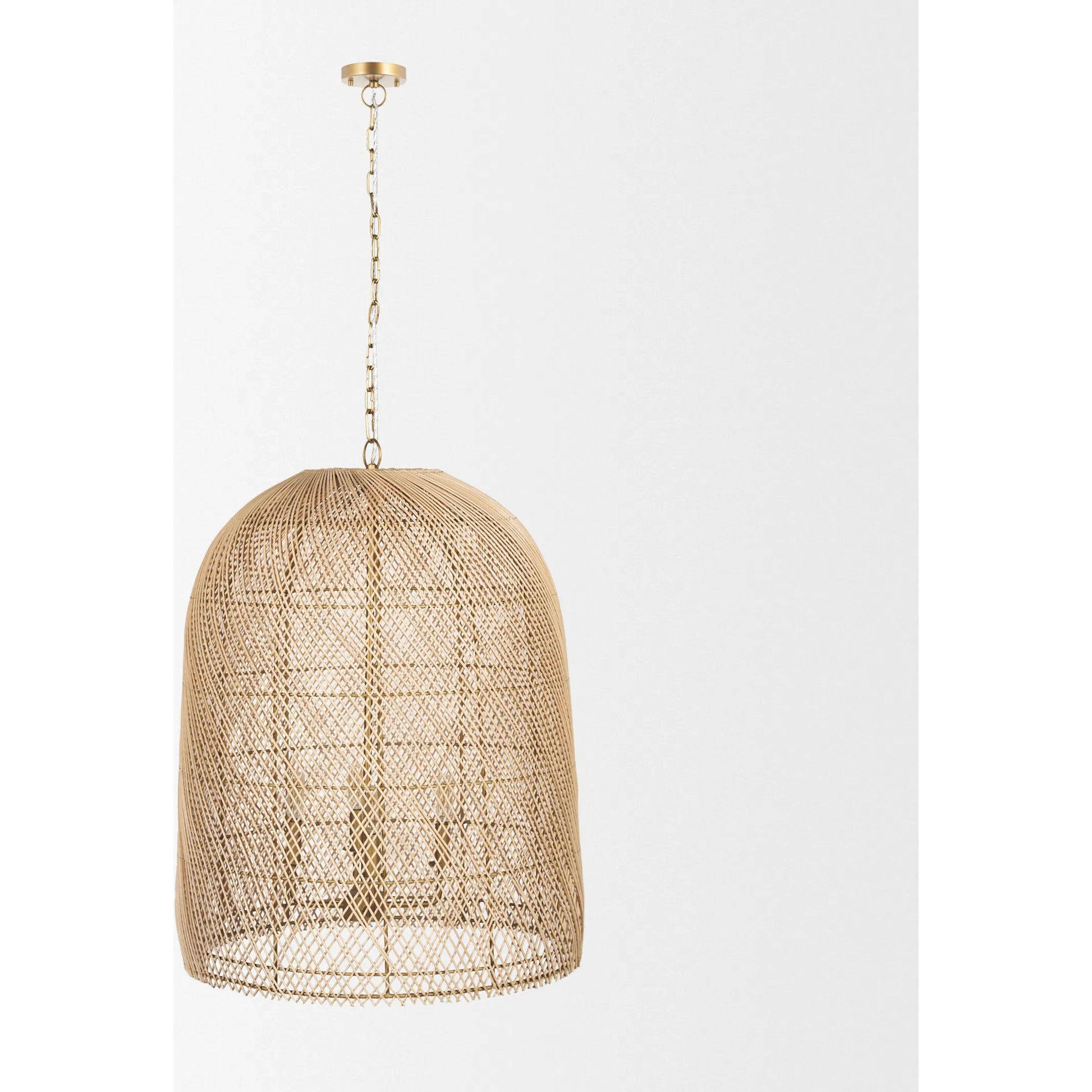 Thad 4-Light Natural Woven Rattan Foyer Chandelier by Mercana in gold. Made from metal in a rustic style.